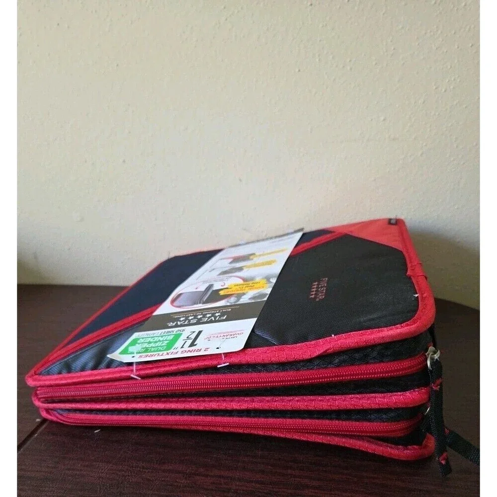 NEW Mead Five Star Dual Ring Zipper Binder 1.5 Inch 950 Sheets Retro Red Black